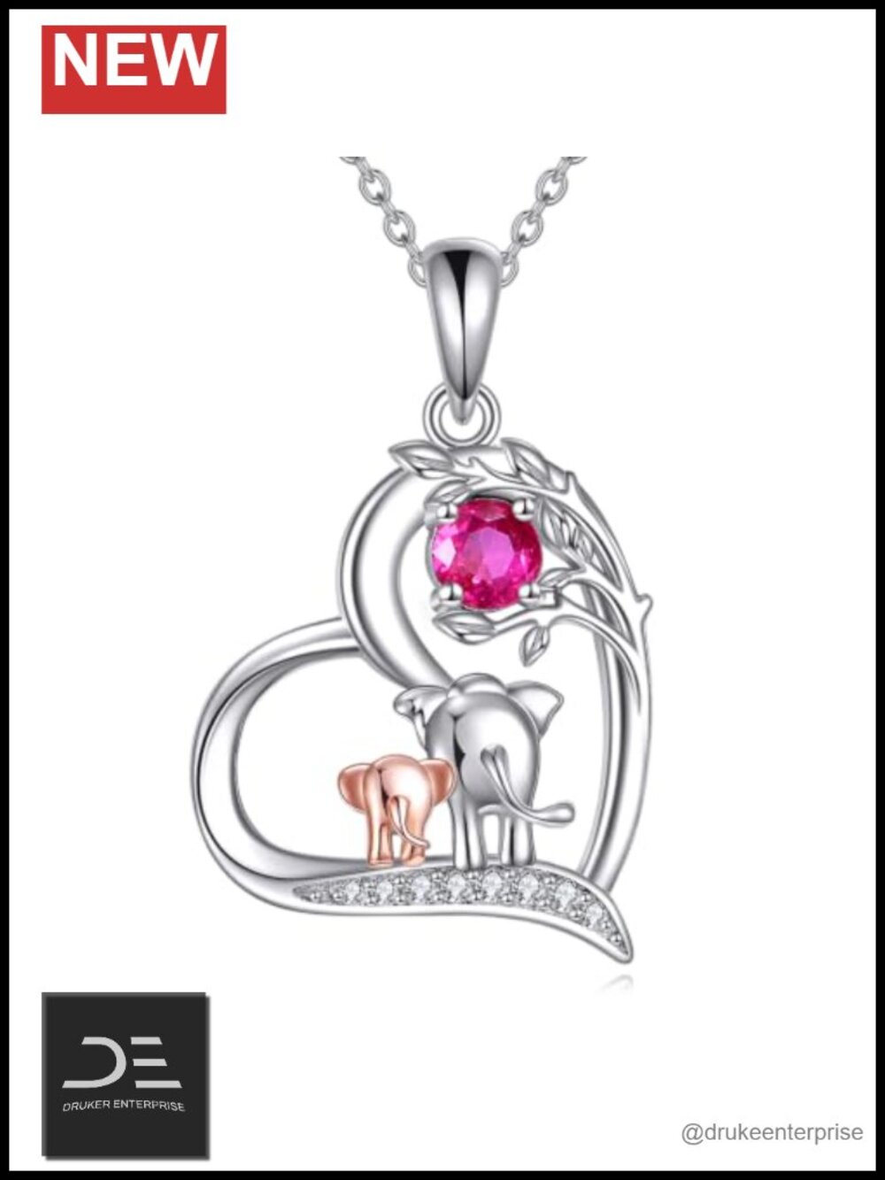 18K White Gold Plated Elephant Birthstone Pendant Necklace